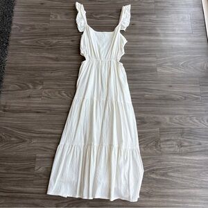 Billabong White Ruffled Tiered Midi Sundress with Cutouts XS 100% cotton